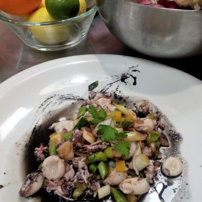 Puntillas Torry Harris en tinta de calamar con ajetes