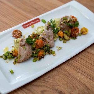 Tacos de Atún Torry Harris con Puré al Pesto